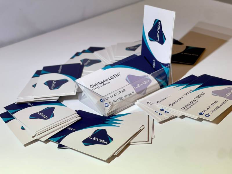 Design élégant et impression de qualité cartes de visite pour l'entreprise Leviga situé à Metz proche de Strasbourg